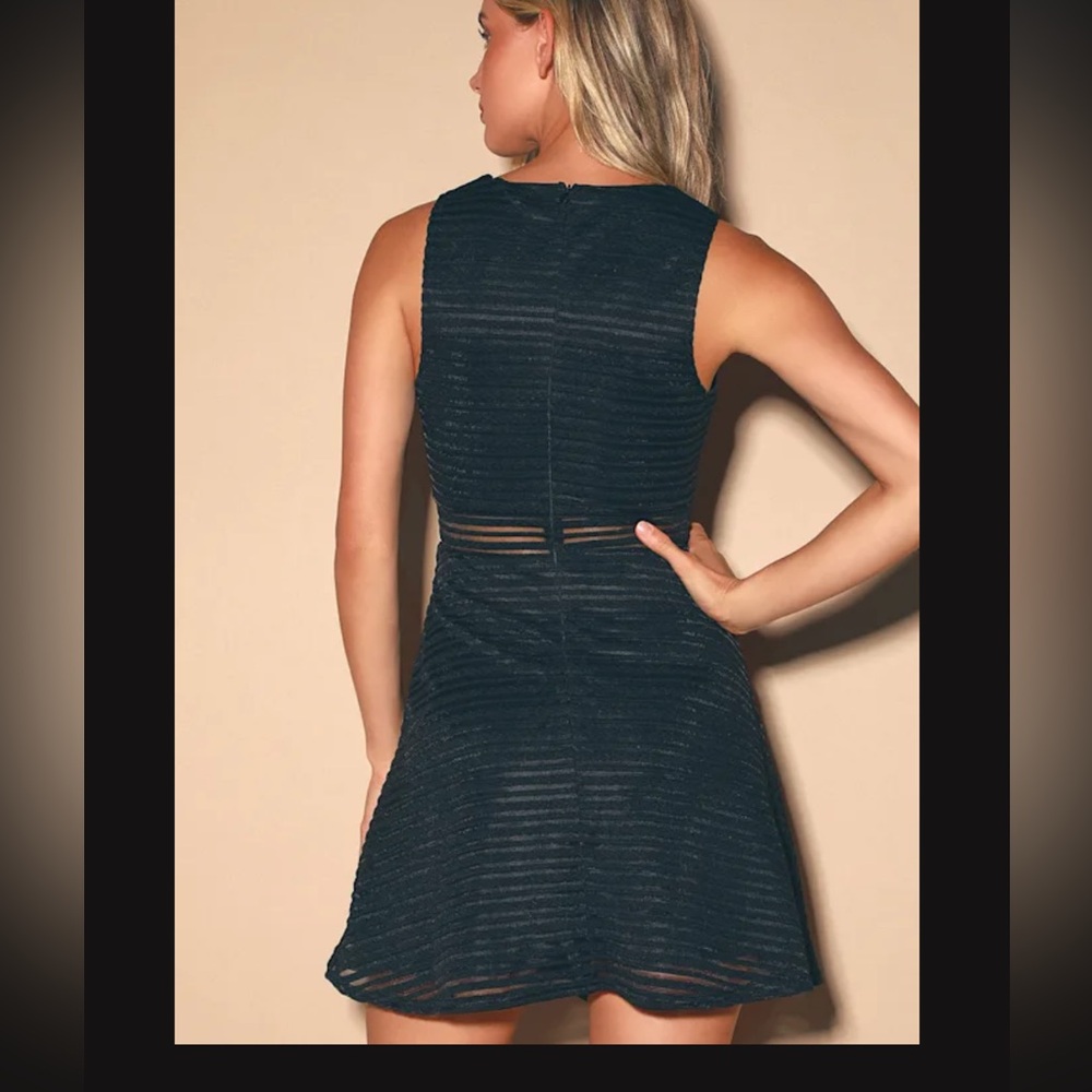 Lulus Forever Mine Black Ribbed Sleeveless Skater Dress - Size XS - Picture 3 of 3